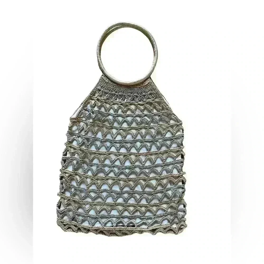 Vintage Macramé Handbag Purse Tote Crochet Handmade Boho Fish Net Bag.